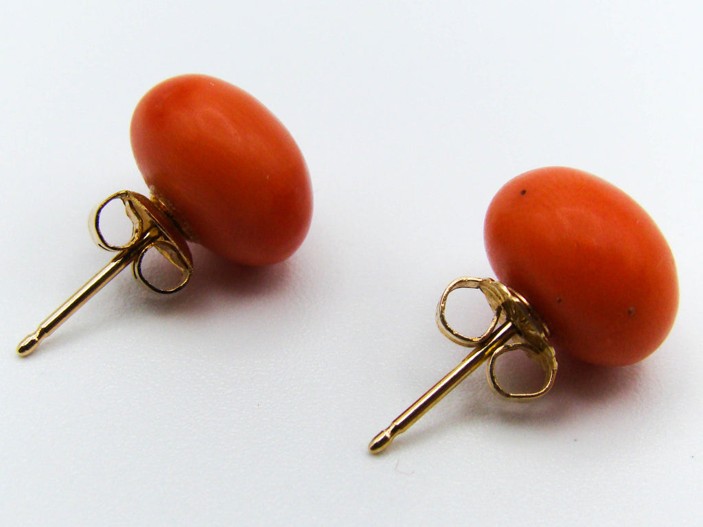 antique coral, natural coral, undyed coral, dark orange coral, Italian coral, pacific coral, Sardinian Coral, sea coral, Mediterranean coral, Mediterranean earrings, Mediterranean orange, coral earrings, handcarved coral, 14 karat gold
