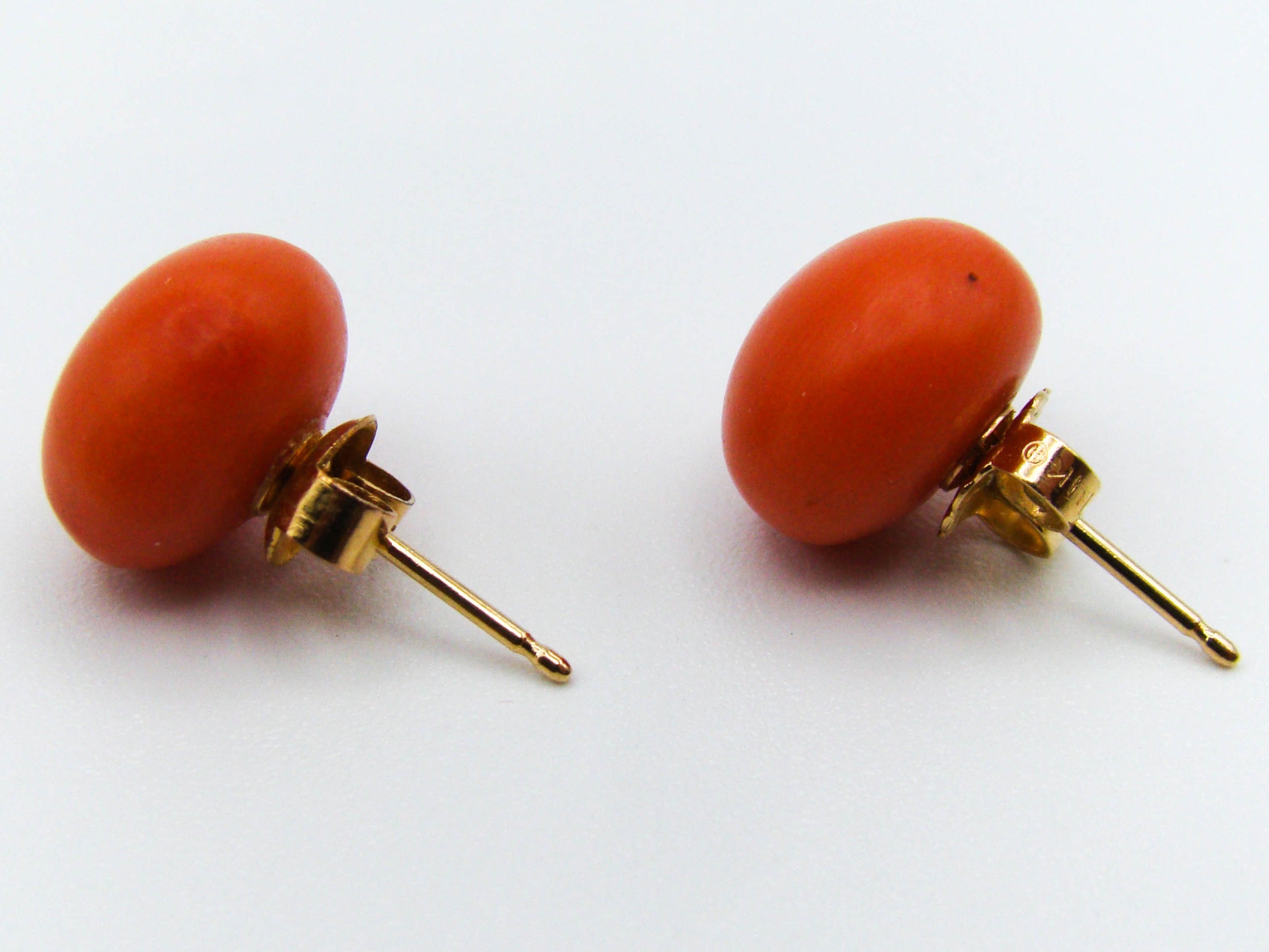 antique coral, natural coral, undyed coral, dark orange coral, Italian coral, pacific coral, Sardinian Coral, sea coral, Mediterranean coral, Mediterranean earrings, Mediterranean orange, coral earrings, handcarved coral, 14 karat gold