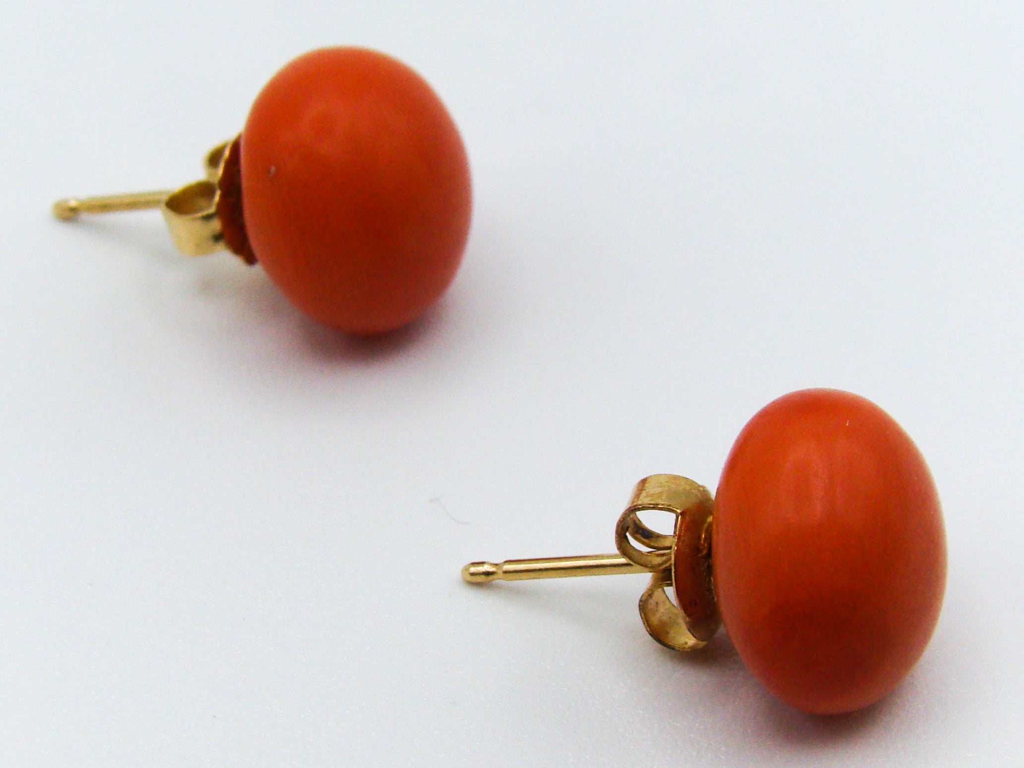 antique coral, natural coral, undyed coral, dark orange coral, Italian coral, pacific coral, Sardinian Coral, sea coral, Mediterranean coral, Mediterranean earrings, Mediterranean orange, coral earrings, handcarved coral, 14 karat gold