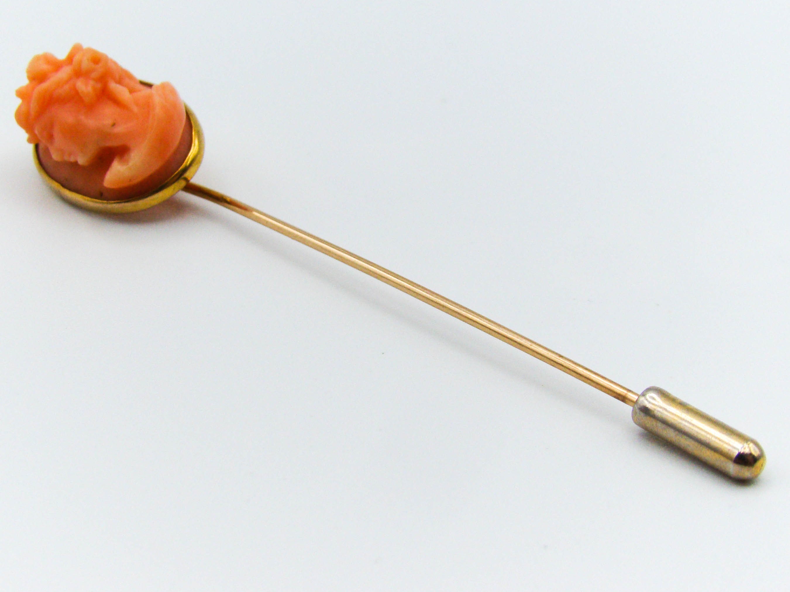 antique coral, natural coral, undyed coral, dark salmon coral, Italian coral, pacific coral, Sardinian Coral, sea coral, Mediterranean pin, Mediterranean coral, coral pin, handcarved coral, salmon cameo, 10 karat gold