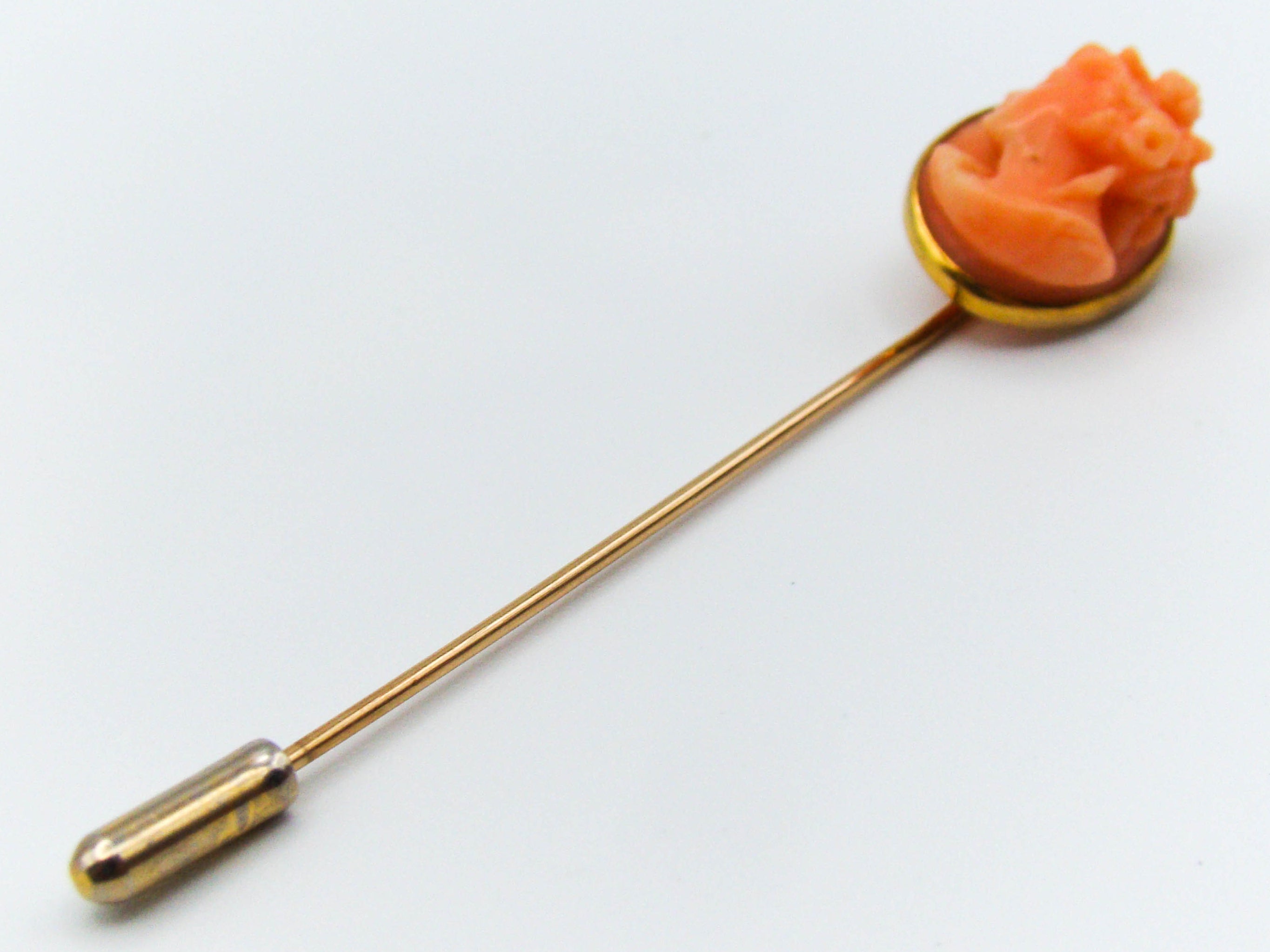 antique coral, natural coral, undyed coral, dark salmon coral, Italian coral, pacific coral, Sardinian Coral, sea coral, Mediterranean pin, Mediterranean coral, coral pin, handcarved coral, salmon cameo, 10 karat gold