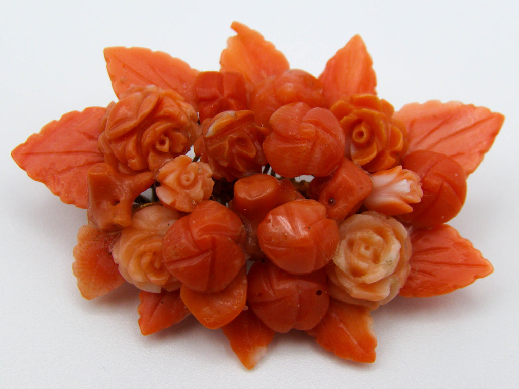 antique coral, natural coral, undyed coral, salmon coral, Italian coral, pacific coral, Sardinian Coral, sea coral, Mediterranean coral, Mediterranean brooch, Mediterranean salmon, handcarved coral, coral brooch, salmon brooch
