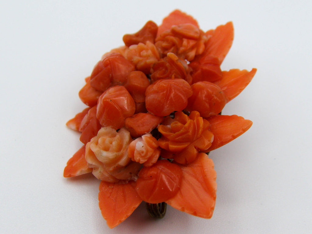 antique coral, natural coral, undyed coral, salmon coral, Italian coral, pacific coral, Sardinian Coral, sea coral, Mediterranean coral, Mediterranean brooch, Mediterranean salmon, handcarved coral, coral brooch, salmon brooch