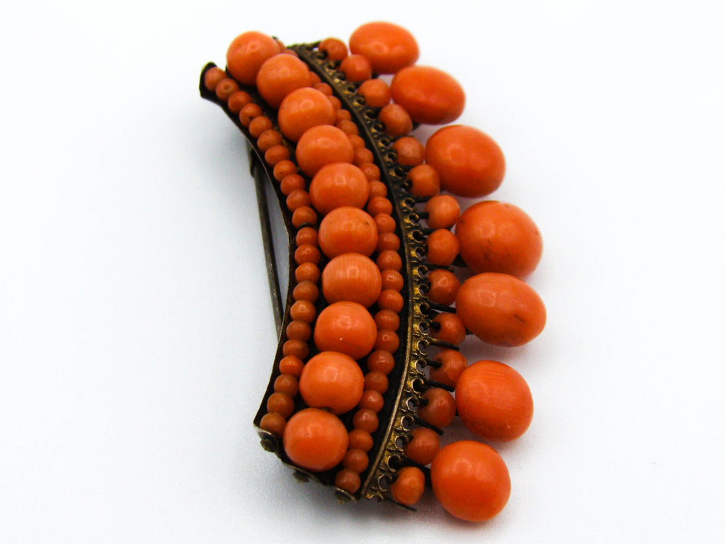 antique coral, natural coral, undyed coral, dark orange coral, Italian coral, pacific coral, Sardinian Coral, sea coral, Mediterranean coral, Mediterranean brooch, Mediterranean orange, coral brooch, handcarved coral