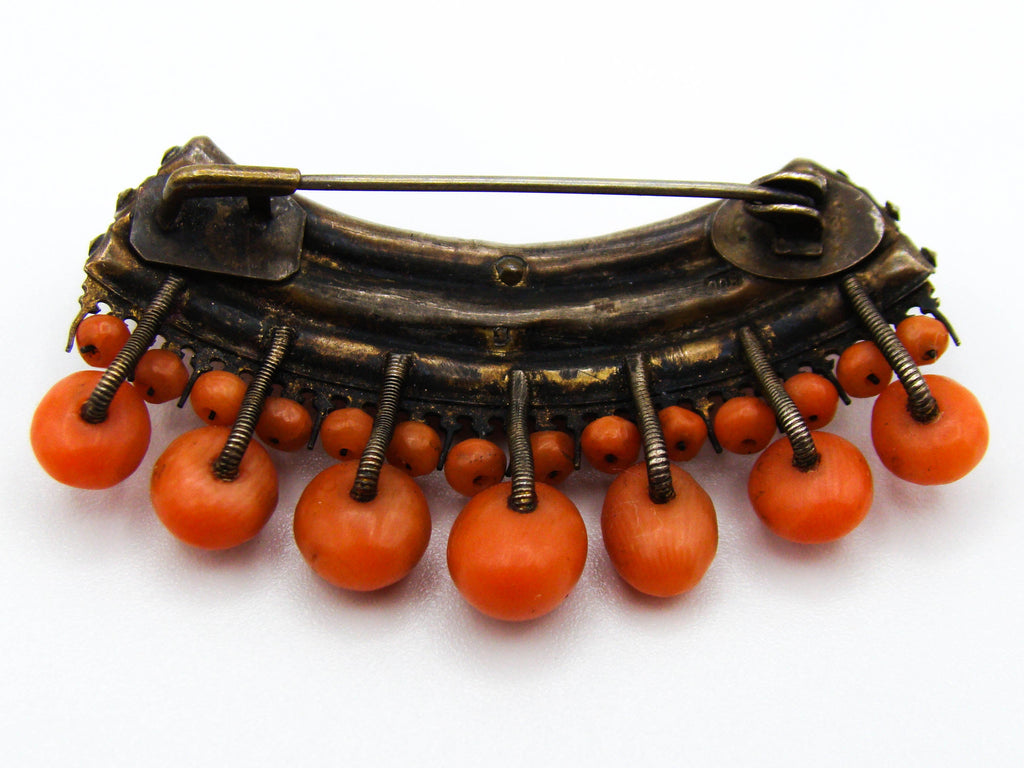 antique coral, natural coral, undyed coral, dark orange coral, Italian coral, pacific coral, Sardinian Coral, sea coral, Mediterranean coral, Mediterranean brooch, Mediterranean orange, coral brooch, handcarved coral