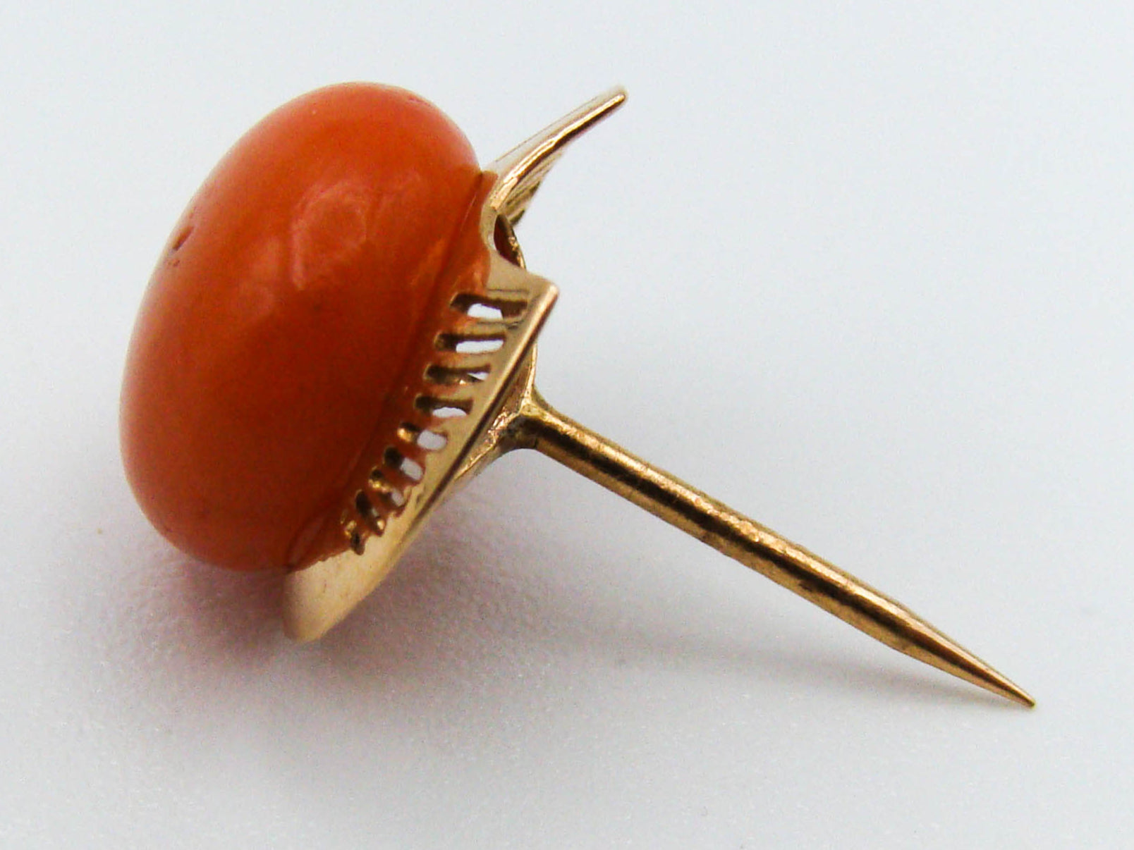 antique coral, natural coral, undyed coral, dark orange coral, Italian coral, pacific coral, Sardinian Coral, sea coral, Mediterranean coral, Mediterranean orange, handcarved coral, coral pin, orange coral, 14 karat gold