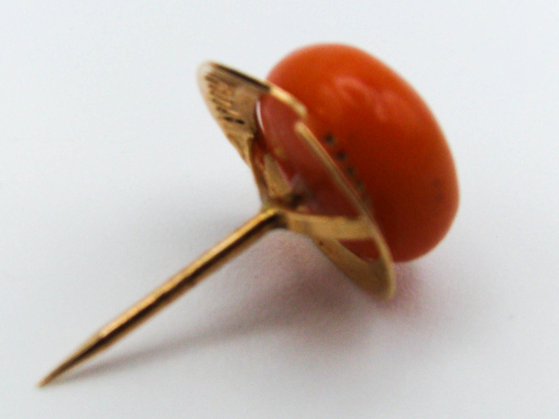 antique coral, natural coral, undyed coral, dark orange coral, Italian coral, pacific coral, Sardinian Coral, sea coral, Mediterranean coral, Mediterranean orange, handcarved coral, coral pin, orange coral, 14 karat gold