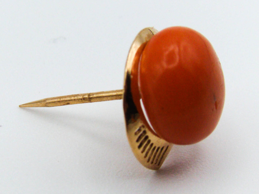 antique coral, natural coral, undyed coral, dark orange coral, Italian coral, pacific coral, Sardinian Coral, sea coral, Mediterranean coral, Mediterranean orange, handcarved coral, coral pin, orange coral, 14 karat gold