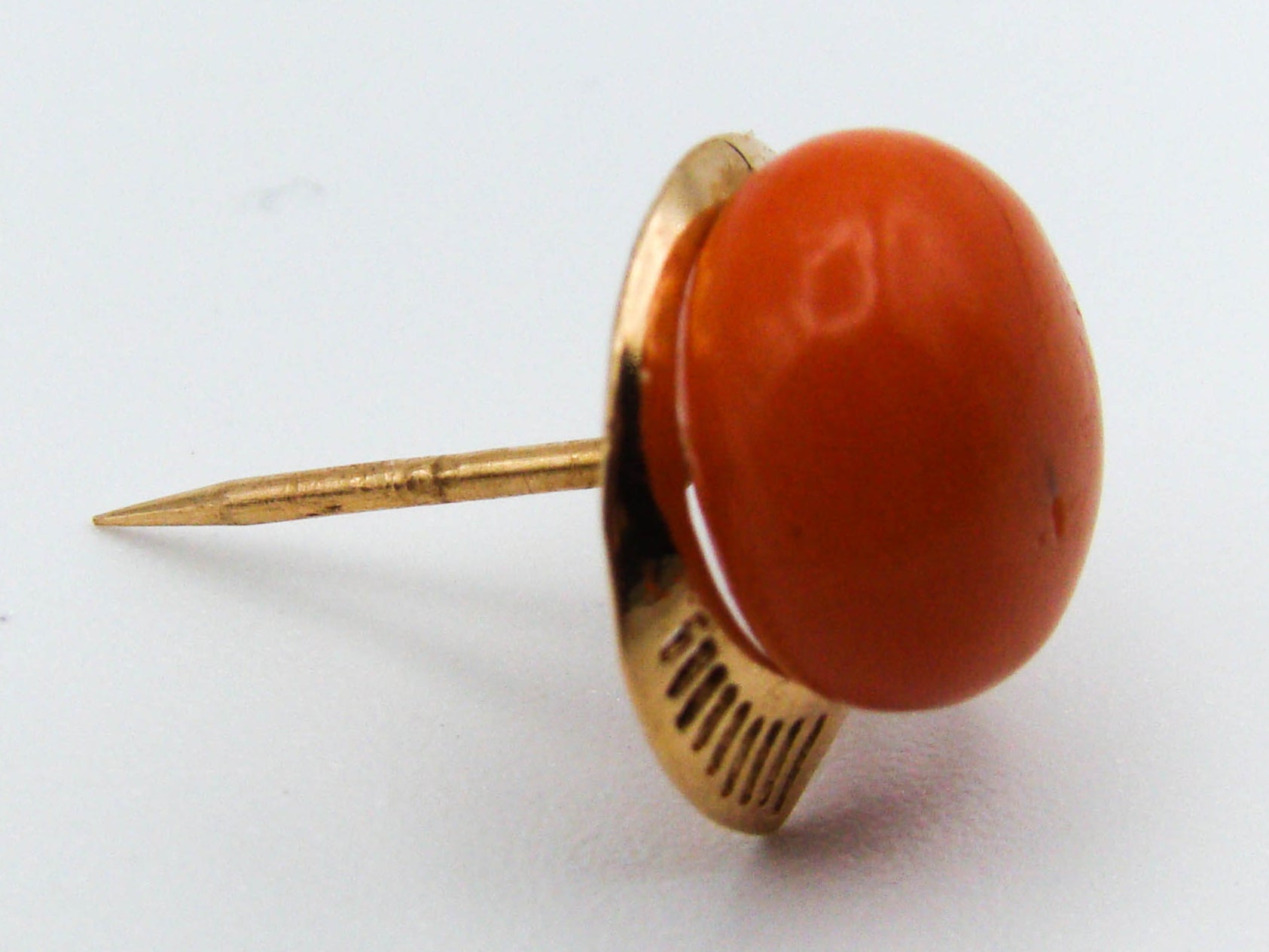 antique coral, natural coral, undyed coral, dark orange coral, Italian coral, pacific coral, Sardinian Coral, sea coral, Mediterranean coral, Mediterranean orange, handcarved coral, coral pin, orange coral, 14 karat gold