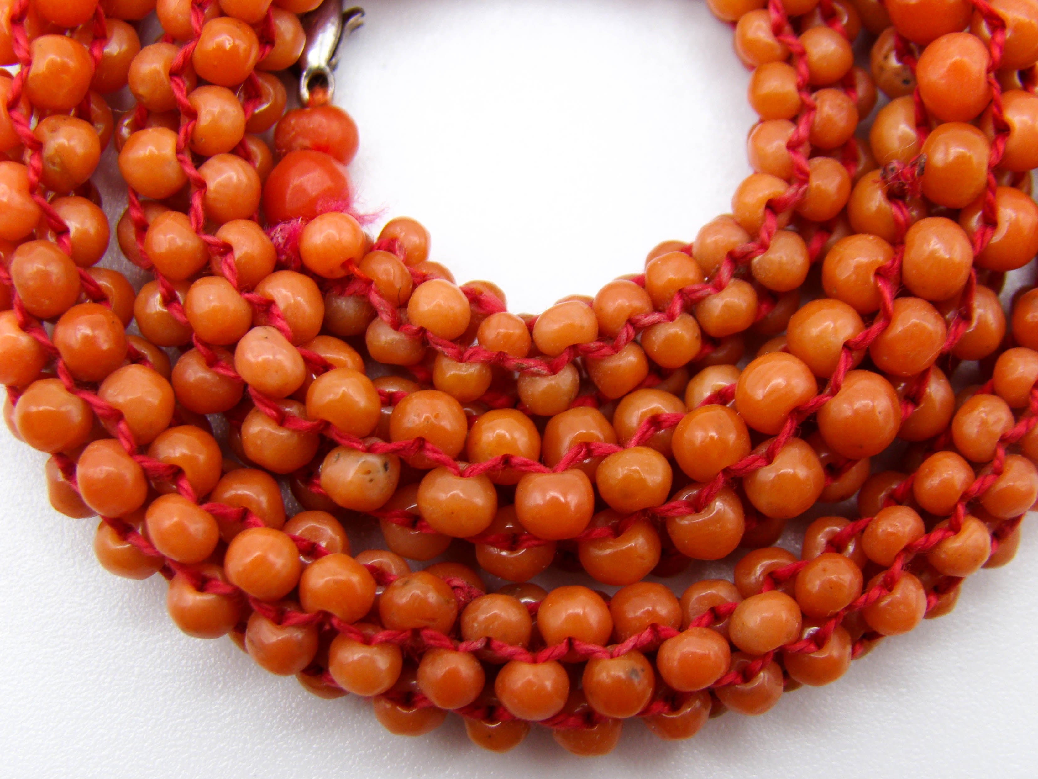 antique coral, natural coral, undyed coral, dark orange coral, Italian coral, pacific coral, Sardinian Coral, sea coral, Mediterranean coral, Mediterranean necklace, Mediterranean chain, coral necklace, handcarved coral, sterling silver clasp, Mediterranean orange