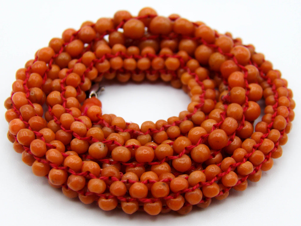 antique coral, natural coral, undyed coral, dark orange coral, Italian coral, pacific coral, Sardinian Coral, sea coral, Mediterranean coral, Mediterranean necklace, Mediterranean chain, coral necklace, handcarved coral, sterling silver clasp, Mediterranean orange