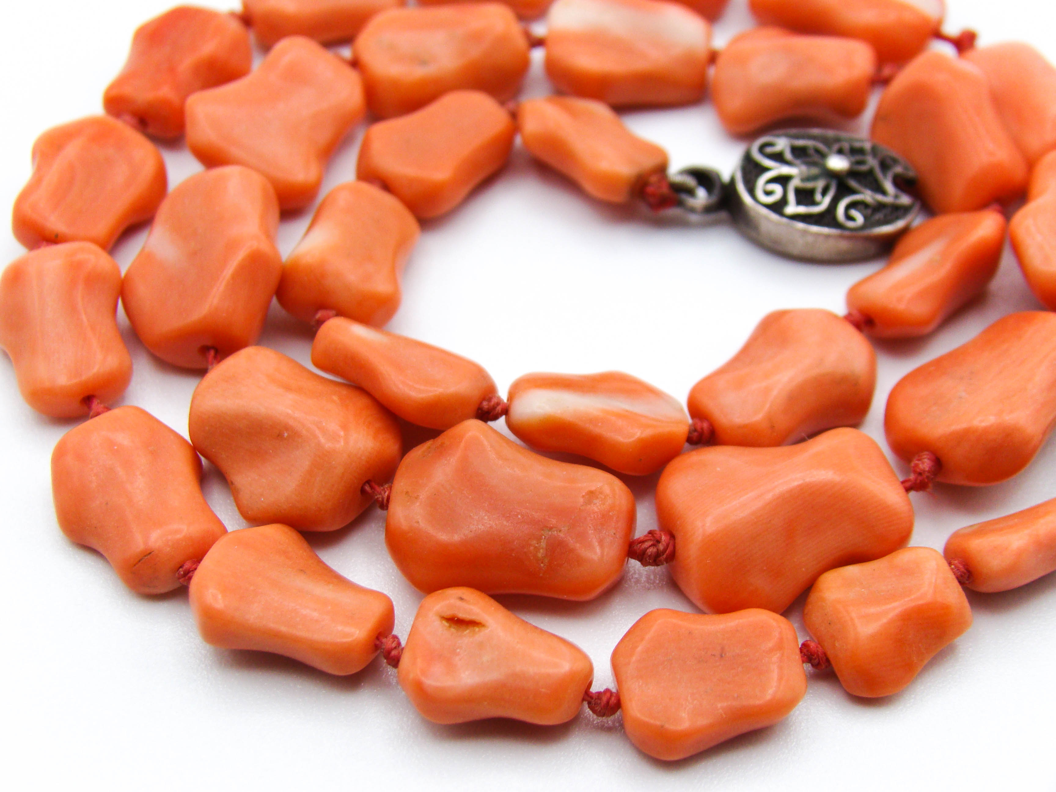 antique coral, natural coral, undyed coral, momo salmon coral, Italian coral, pacific coral, Sardinian Coral, sea coral, Mediterranean coral, Mediterranean necklace, Mediterranean chain, coral necklace, Mediterranean momo coral, handcarved coral, momo coral, salmon coral, Sterling silver clasp
