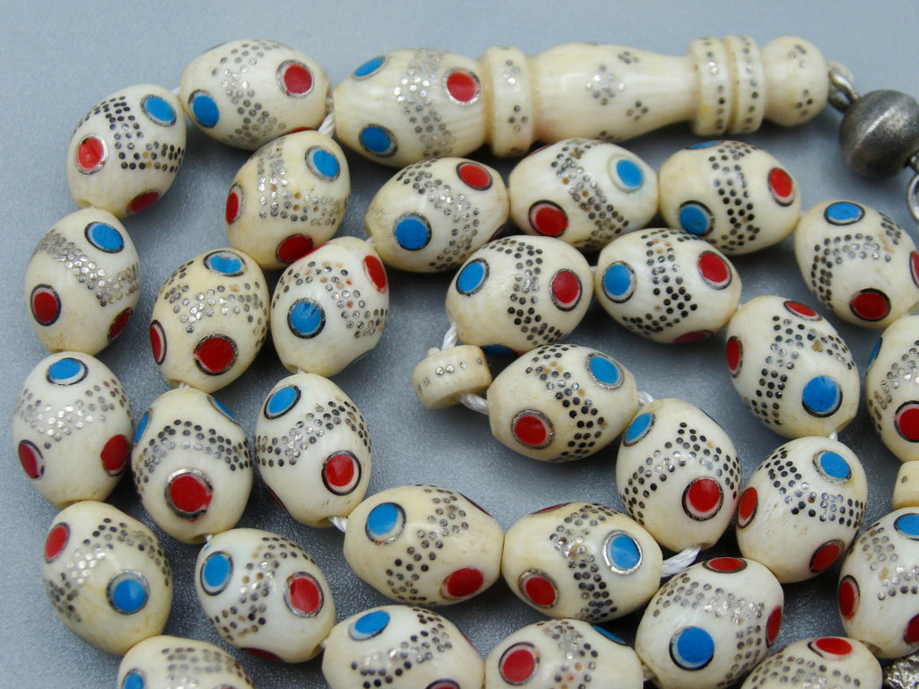 Antique Ivory, Natural Ivory, Mediterranean Ivory, handcarved Ivory, Asien Ivory, Elephant Ivory, Ivory Chain, Ivory necklace, Ivory Rosary, Rosary beads,  مسبحة, Masbaha, Muslim prayer beads, Sterling Silver