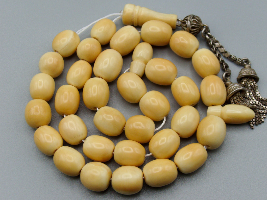 Antique Ivory, Natural Ivory, Mediterranean Ivory, handcarved Ivory, Asien Ivory, Elephant Ivory, Ivory Chain, Ivory necklace, Ivory Rosary, Rosary beads,  مسبحة, Masbaha, Muslim prayer beads, Sterling Silver