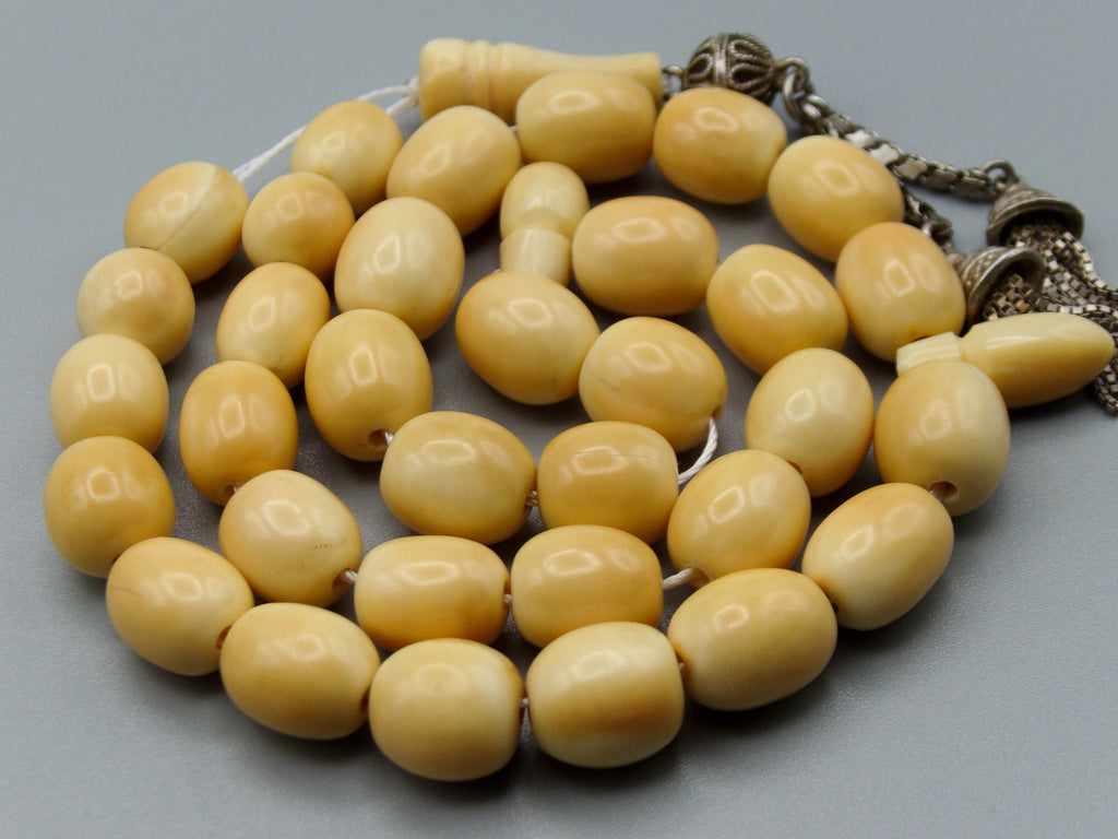 Antique Ivory, Natural Ivory, Mediterranean Ivory, handcarved Ivory, Asien Ivory, Elephant Ivory, Ivory Chain, Ivory necklace, Ivory Rosary, Rosary beads,  مسبحة, Masbaha, Muslim prayer beads, Sterling Silver