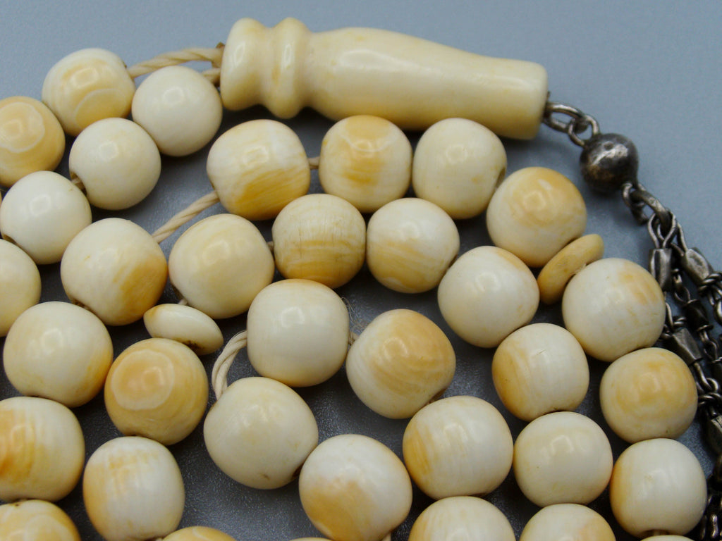 Antique Ivory, Natural Ivory, Mediterranean Ivory, handcarved Ivory, Asien Ivory, Elephant Ivory, Ivory Chain, Ivory necklace, Ivory Rosary, Rosary beads,  مسبحة, Masbaha, Muslim prayer beads, Sterling Silver