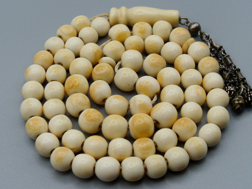 Antique Ivory, Natural Ivory, Mediterranean Ivory, handcarved Ivory, Asien Ivory, Elephant Ivory, Ivory Chain, Ivory necklace, Ivory Rosary, Rosary beads,  مسبحة, Masbaha, Muslim prayer beads, Sterling Silver