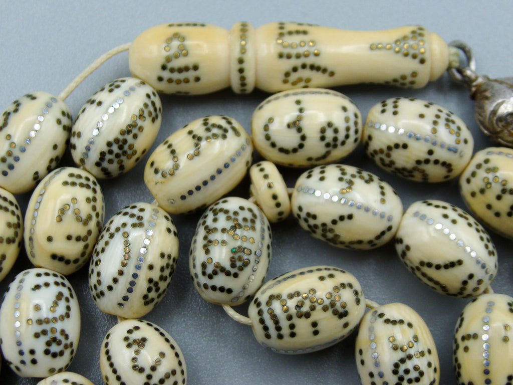 Antique Ivory, Natural Ivory, Mediterranean Ivory, handcarved Ivory, Asien Ivory, Elephant Ivory, Ivory Chain, Ivory necklace, Ivory Rosary, Rosary beads,  مسبحة, Masbaha, Muslim prayer beads, Sterling Silver