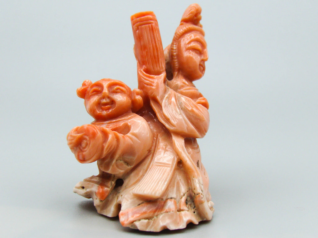 antique coral, natural coral, undyed coral, dark salmon coral, Italian coral, pacific coral, Sardinian Coral, sea coral, Mediterranean coral, Mediterranean Figurine, Mediterranean orange, Mediterranean sculpture, coral sculpture, coral figurine, Asien coral, Asien figurine, handcarved coral salmon figurine