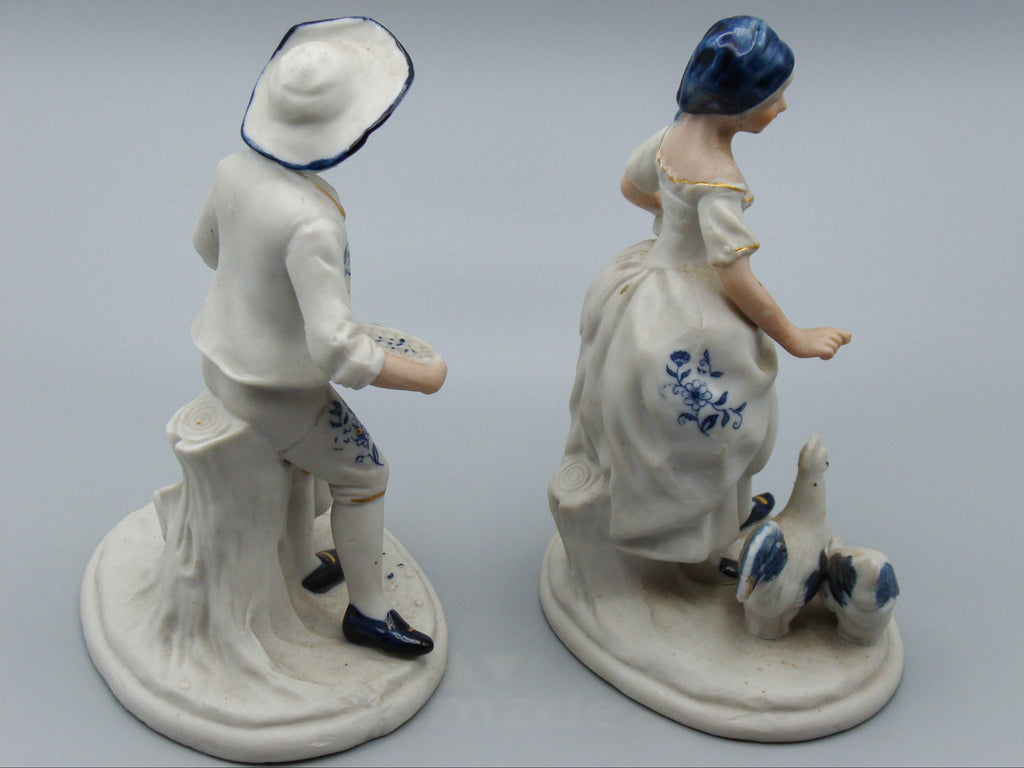 Blue and While porcelain, Dutch Porcelain, Couple Figurine, Chicken figurine