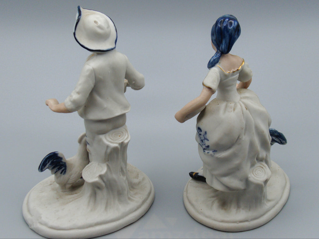 Blue and While porcelain, Dutch Porcelain, Couple Figurine, Chicken figurine