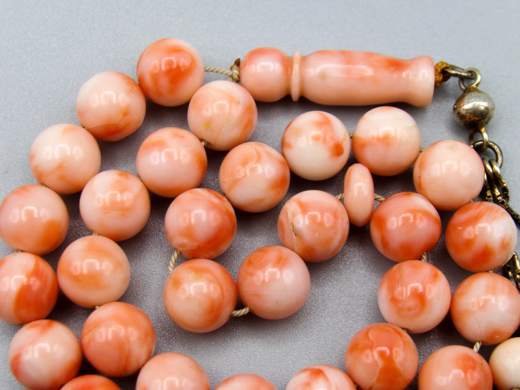 antique coral, natural coral, undyed coral, White angel skin coral, Italian coral, pacific coral, Sardinian Coral, sea coral, Mediterranean coral, Mediterranean Rosary, Mediterranean angel skin Rosary, White coral Rosary, handcarved coral, Sterling silver tassel, مسبحة, Masbaha, Muslim prayer beads, Rosa Coral