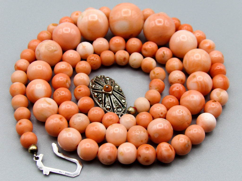 antique coral, natural coral, undyed coral, White angel skin coral, Italian coral, pacific coral, Sardinian Coral, sea coral, Mediterranean coral, Mediterranean Necklace, Mediterranean chain, White coral Necklace, Rosa Necklace, handcarved coral, Silver 800 clasp