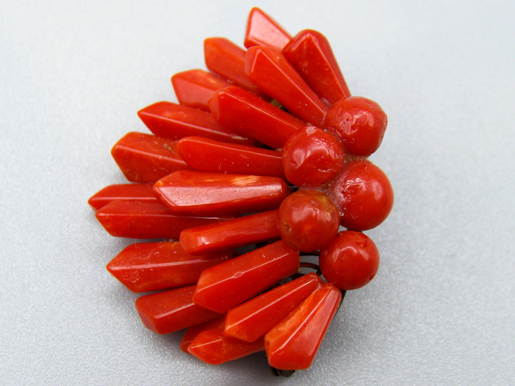 antique coral, natural coral, undyed coral, dark red coral, blood red coral, Italian coral, pacific coral, Sardinian Coral, Coral brooch, sea coral, aka coral