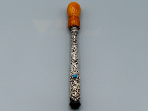 baltic amber, amber, hookah, hookah mouthpiece, antique, amber mouthpiecce, egg yolk, Sterling Silver