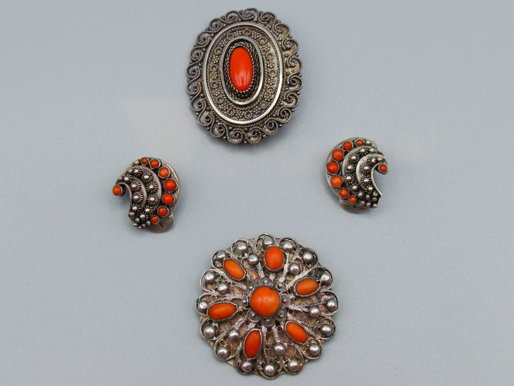antique coral, natural coral, undyed coral, red coral, blood red coral, Italian coral, pacific coral, Sardinian Coral, Coral brooch, Coral earrings, coral pendant, sea coral, Silver 925