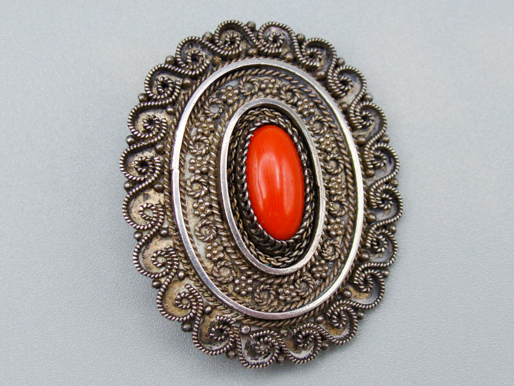 antique coral, natural coral, undyed coral, red coral, blood red coral, Italian coral, pacific coral, Sardinian Coral, Coral brooch, Coral earrings, coral pendant, sea coral, Silver 925