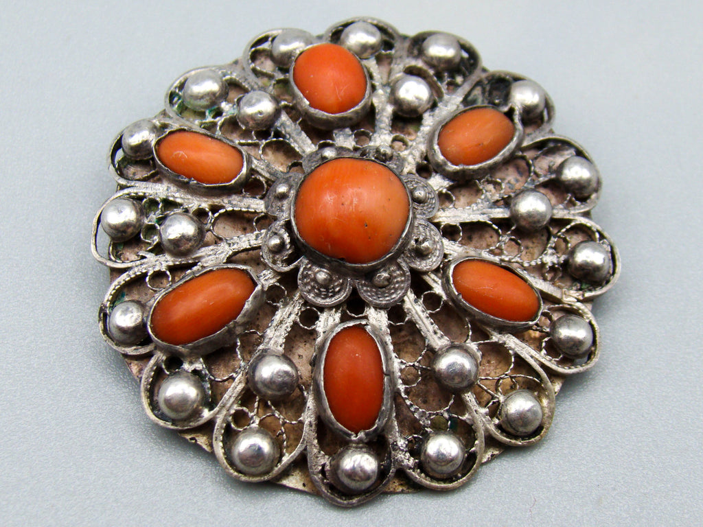 antique coral, natural coral, undyed coral, red coral, blood red coral, Italian coral, pacific coral, Sardinian Coral, Coral brooch, Coral earrings, coral pendant, sea coral, Silver 925