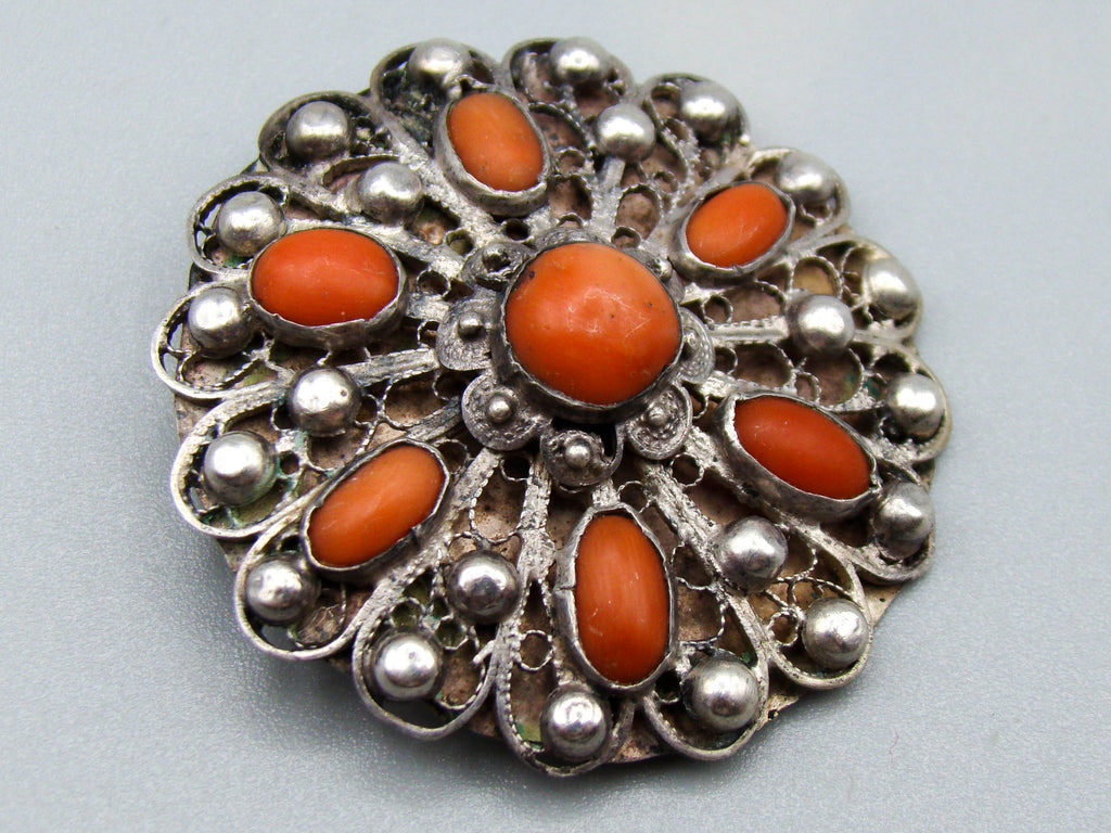antique coral, natural coral, undyed coral, red coral, blood red coral, Italian coral, pacific coral, Sardinian Coral, Coral brooch, Coral earrings, coral pendant, sea coral, Silver 925