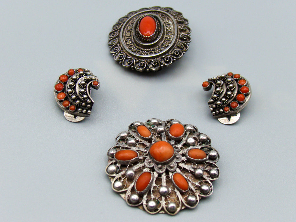 antique coral, natural coral, undyed coral, red coral, blood red coral, Italian coral, pacific coral, Sardinian Coral, Coral brooch, Coral earrings, coral pendant, sea coral, Silver 925